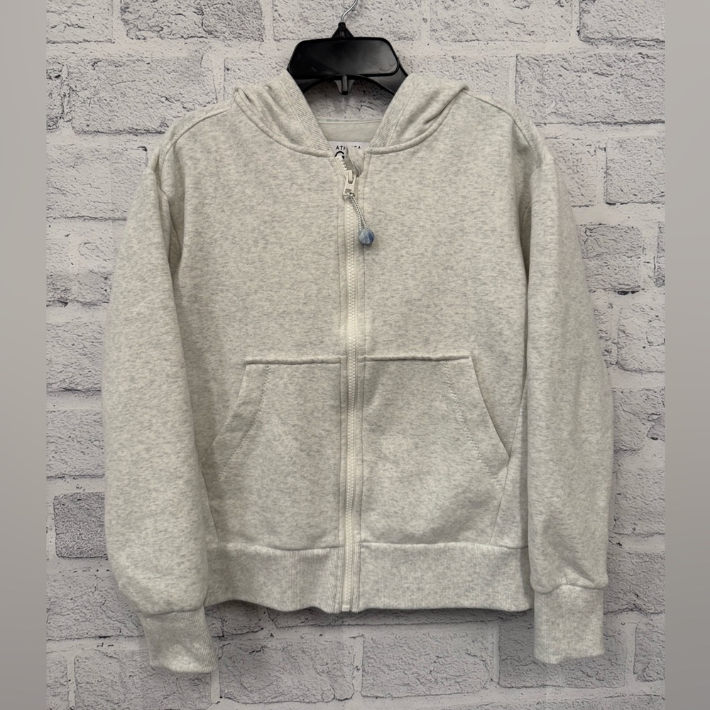 Athleta Beige Zip-Up Hoodie Jacket with Attached Hood Girls Size Kids Large (12)